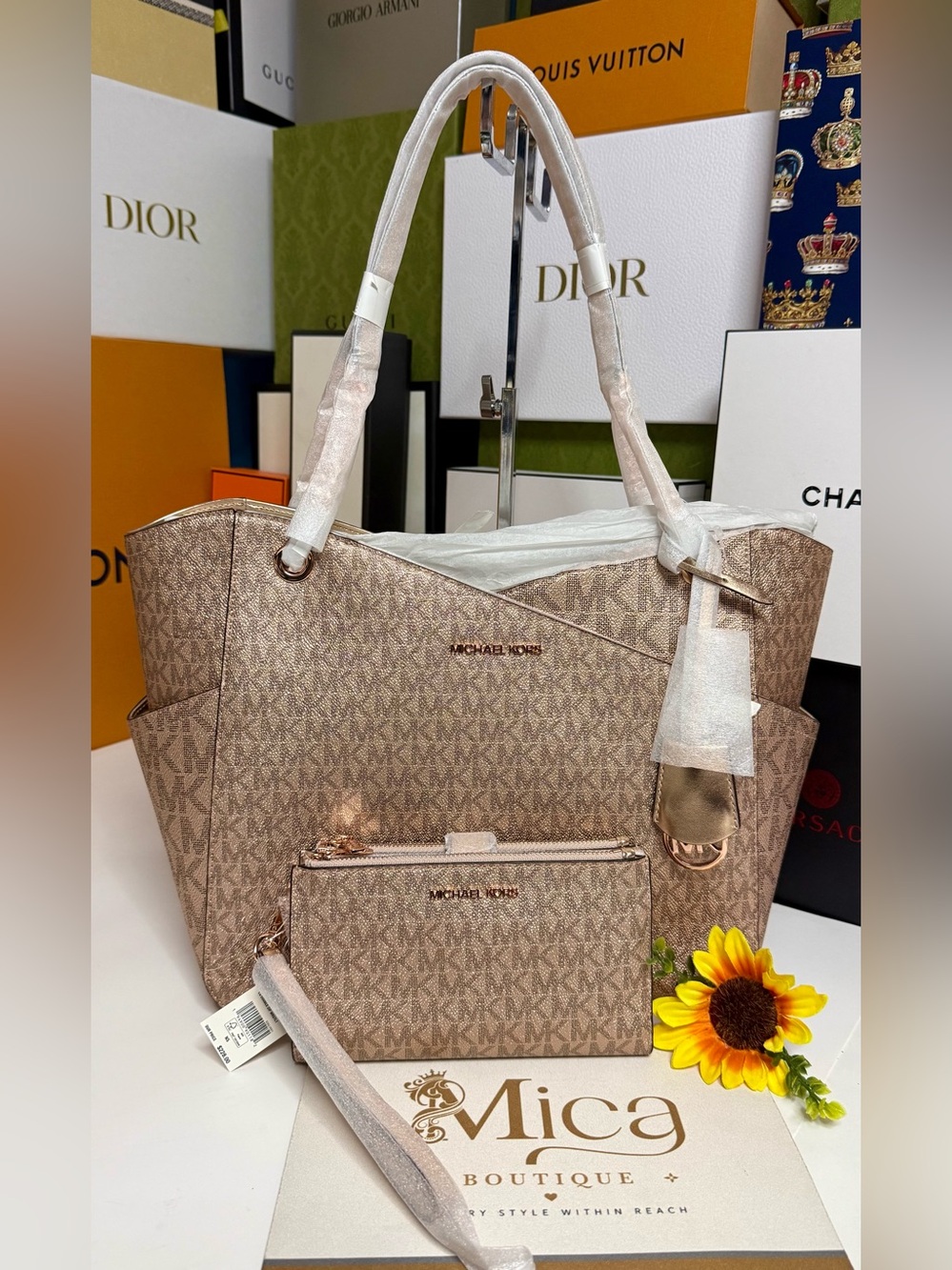 🆕MICHAEL KORS SETs Jet Set Large Chain Shoulder Tote Bag Rose Gold NWT💯Auth $750